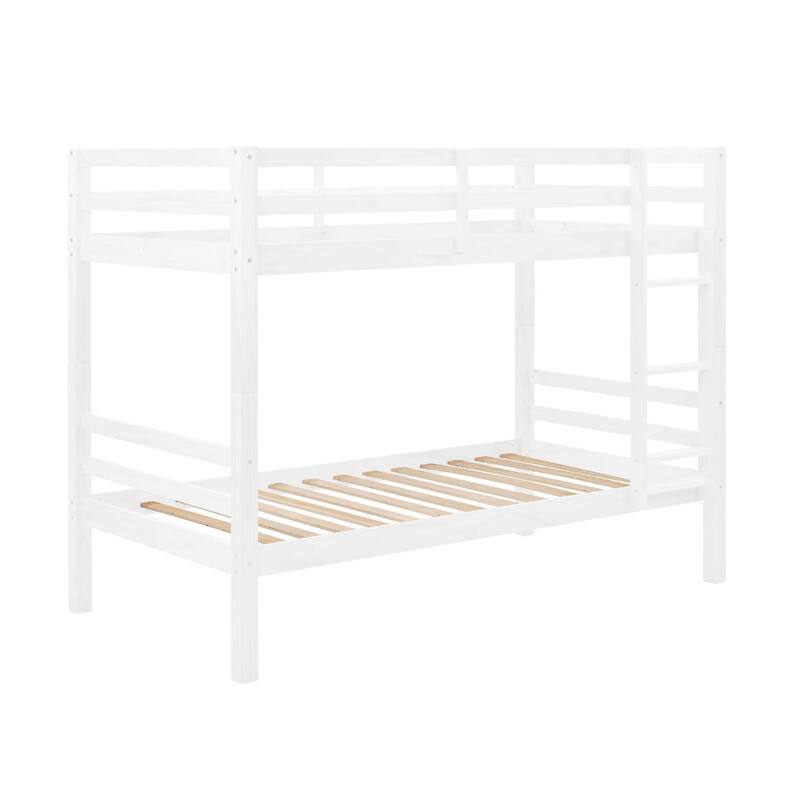 Twin Bunk Bed,Wooden,High Guardrail,Ladder,Kids Teens,Dorm Guest