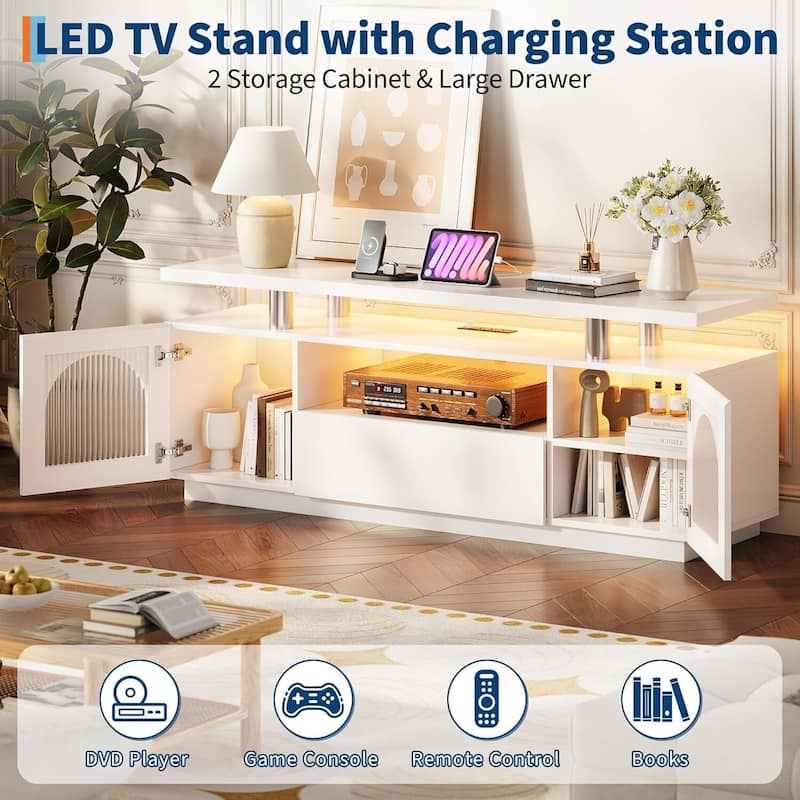 Modern Entertainment Center 65Inch LED TV Stand for Bedroom with Power Outlets for Living Room, Bedroom - N/A