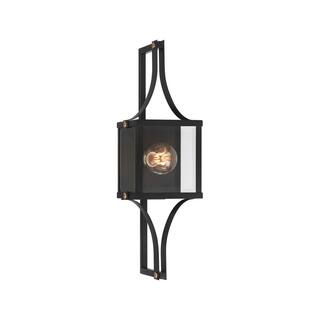 Raeburn 1-Light Outdoor Wall Lantern in Matte Black and Weathered Brushed Brass
