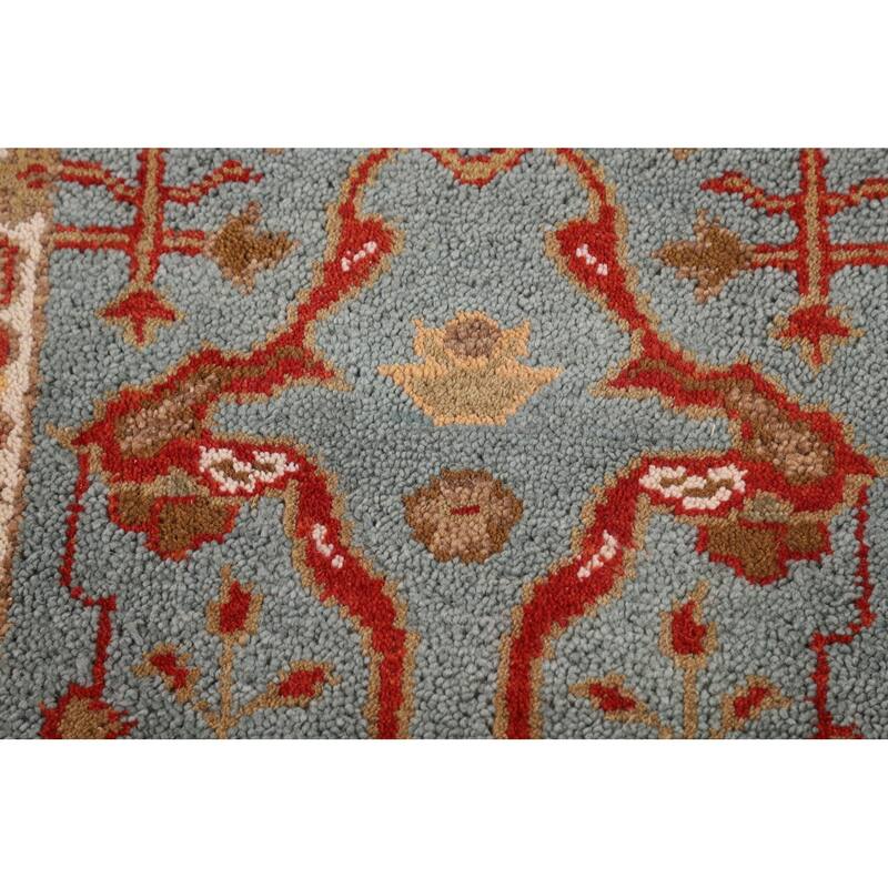 Light Blue Floral Oushak Indian Runner Rug Handmade Wool Carpet - 2'6"x 9'6"