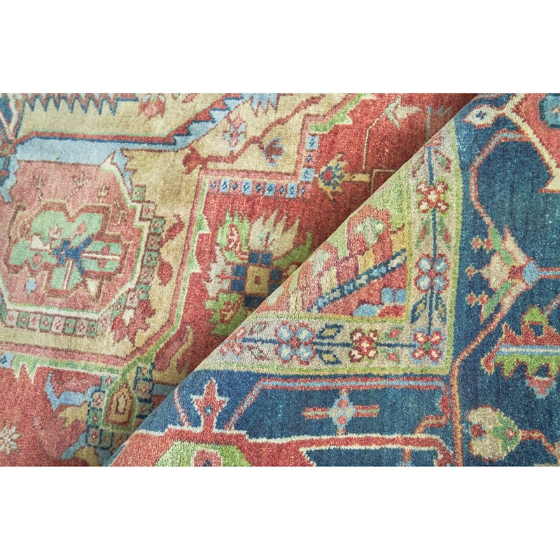 EXQUISITE RUGS Antique Weave Serapi Hand-knotted New Zealand Wool Red/Navy Area Rug.