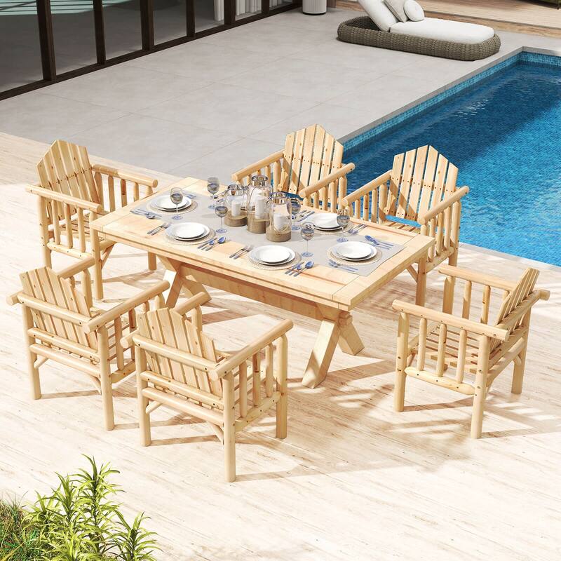 Costway 1/2/4 PCS Outdoor Wood Armchair with Armrests and Reclined - See Details