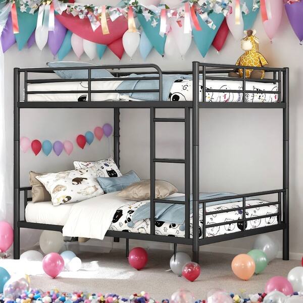 slide 2 of 9, 2 In 1 Modern Full Over Full Metal Bunk Bed With Sturdy Frame,Save Space or Split Into 2 Beds Black