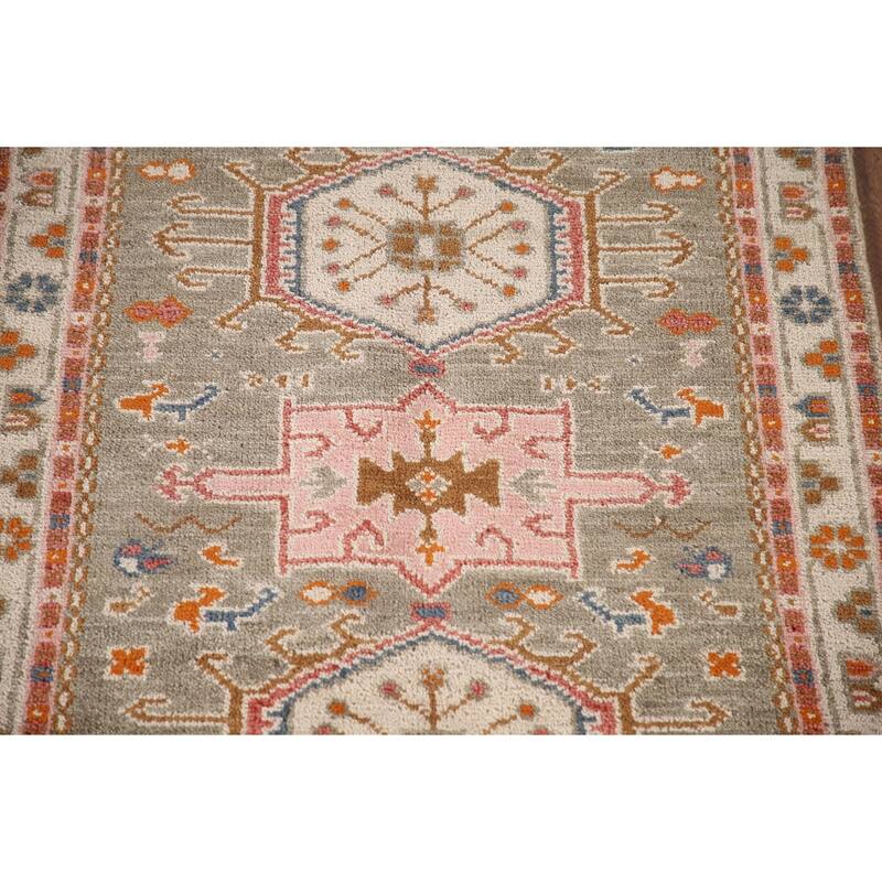 Geometric Grey Kazak Accent Rug Handmade Traditional Wool Carpet - 3'1"x 5'0"