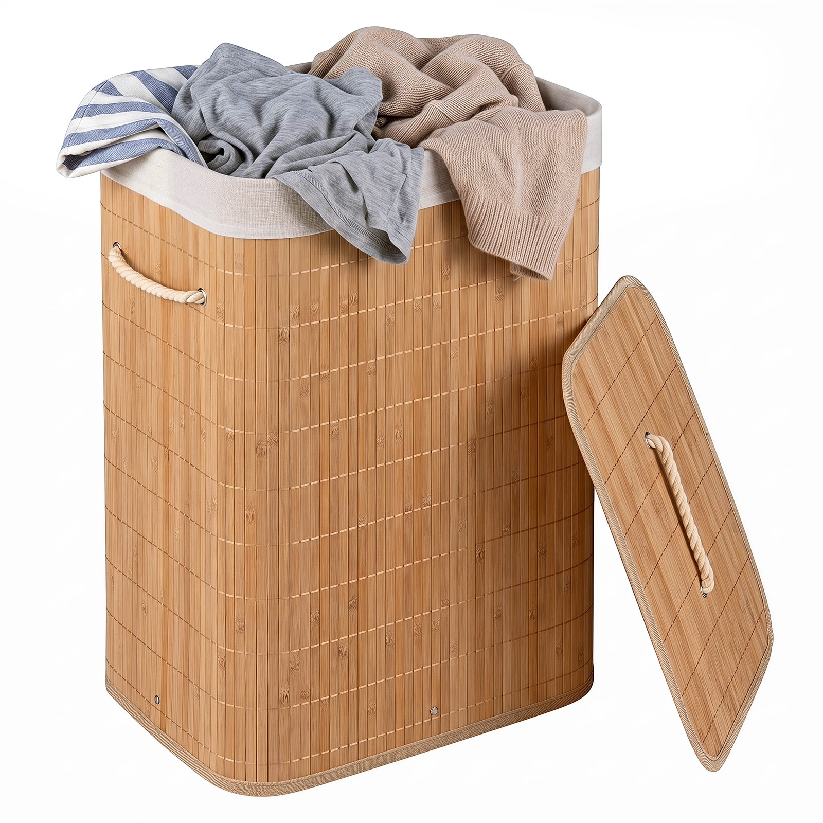 Gymax 19 Gal Capacity Clothes Hamper Bamboo Laundry Hamper w/ Lid &