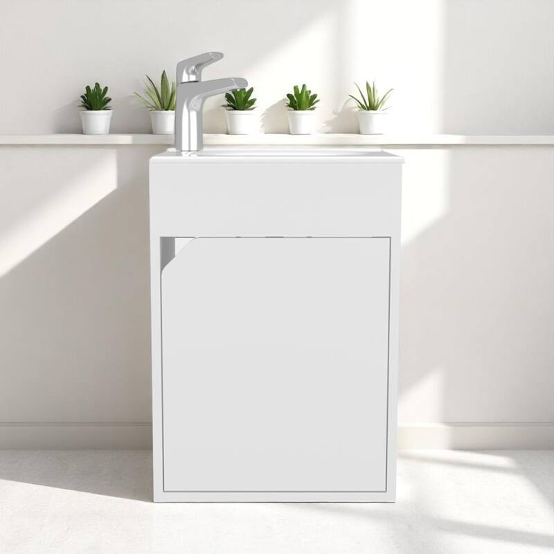 15.5" Bathroom Vanity with Integrated Sink - Compact Freestanding Cabinet with Storage for Small Bathrooms, No Faucet Included