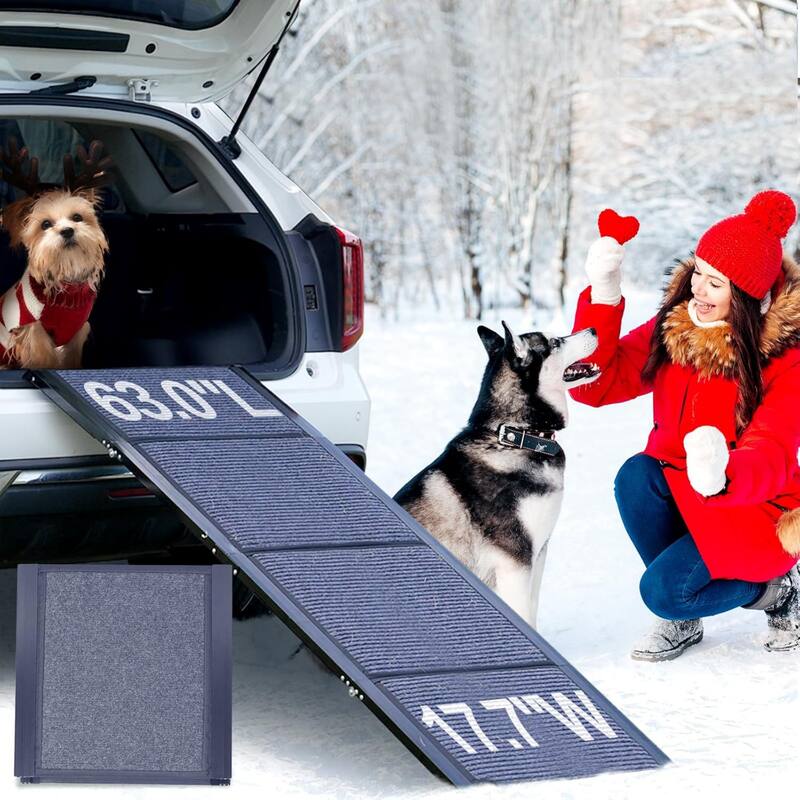 Large Dog Ramp for Car, Folding Portable Pet Ramp With Non-Slip Rug - 63in x 17.3in