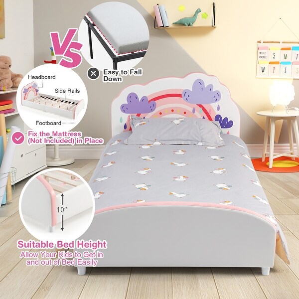 Costway Kids Upholstered Platform Bed Children Twin Size