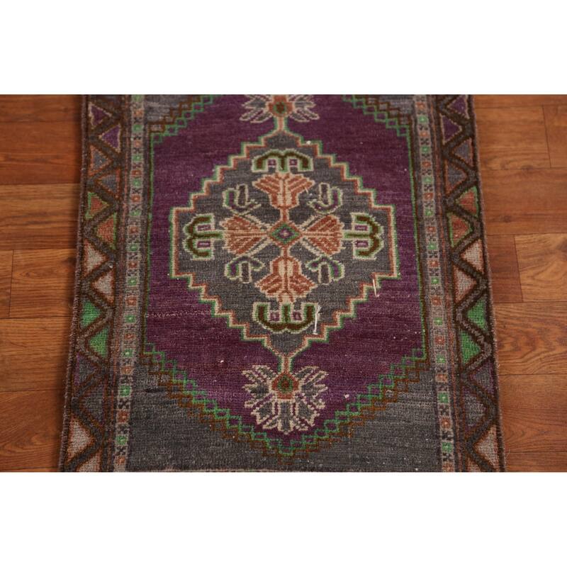 Hand Knotted Oriental 100% Wool Carpet Transitional Medallion Purples Anatolian Area Rug - 2' 10'' X 1' 6''