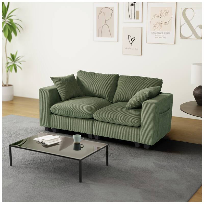 Hamilton Corduroy Upholstered Modular Loveseat with USB Port