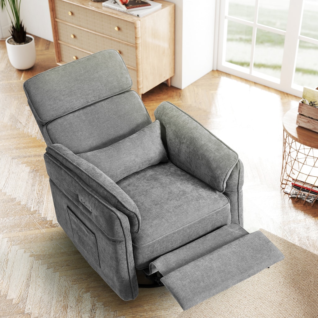 EROMMY Power Swivel Rocker Recliner Chair with Adjustable Headrest and Armrests, USB & Type-C Charging, Nursery Glider Recliner