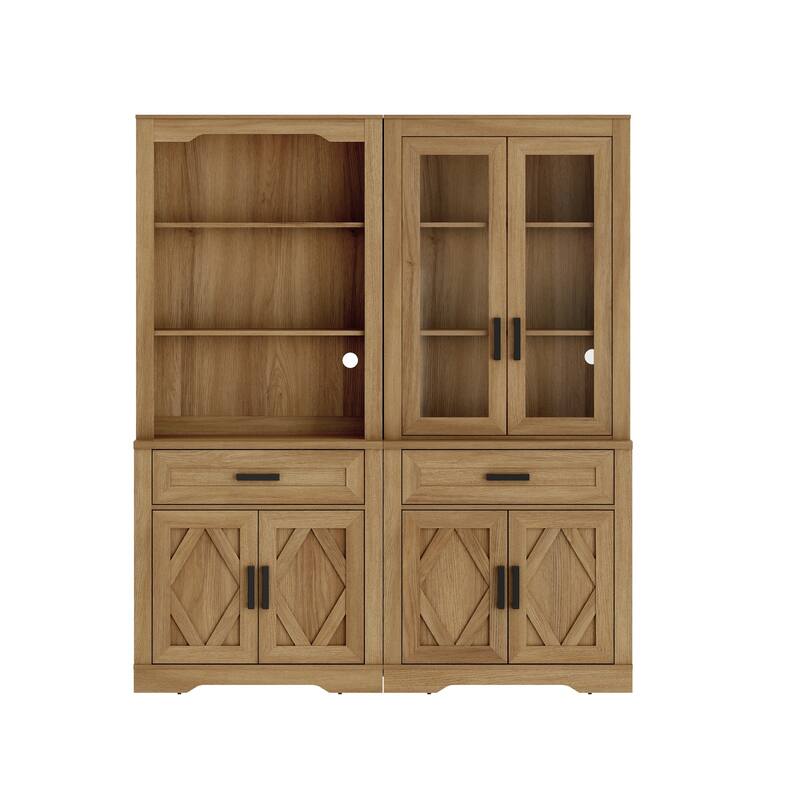 5 Tier Bookcase with Barn Door,73.3" Tall Open Storage Bookshelf