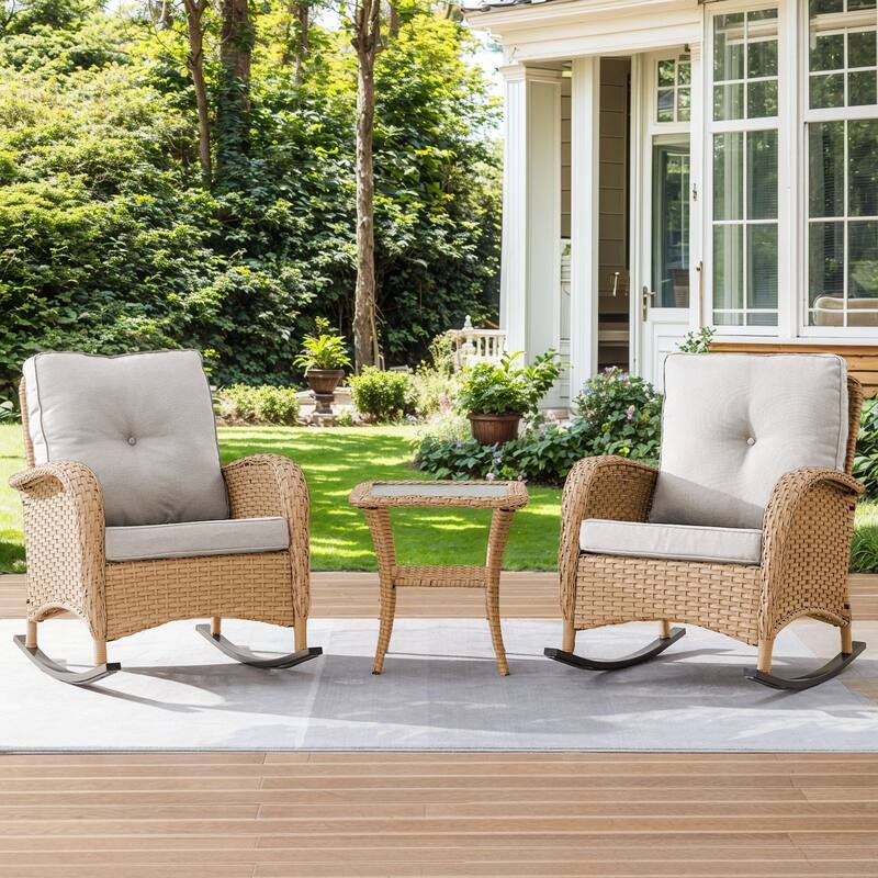 Gymojoy Patio Furniture Set PE Wicker Rocking Chairs & Side Table