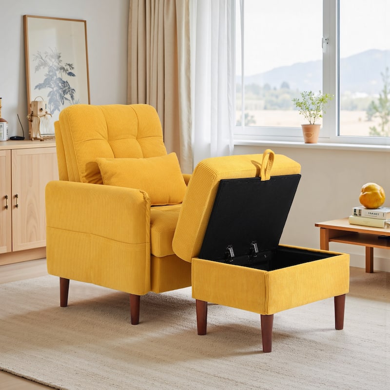 Modern Lounge Chair With Stroage Ottoman and Adjustable Backrest