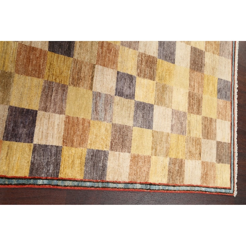 Checkered Gabbeh Kashkoli Oriental Area Rug Hand-knotted Wool Carpet - 3'11" x 5'7"