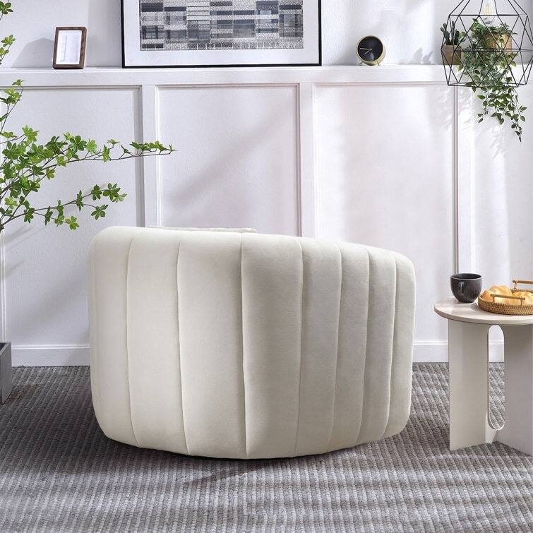 Ebello Oversize Velvet Swivel 360° Rotation Barrel Comfy Round Armchair With Pillow For Living Room Bedroom