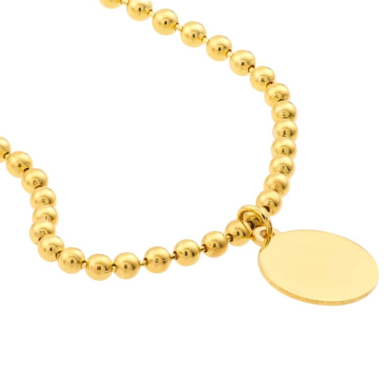 Curata 14k Yellow Gold 7.5" Dangling Disc 2mm Beaded Chain Bracelet