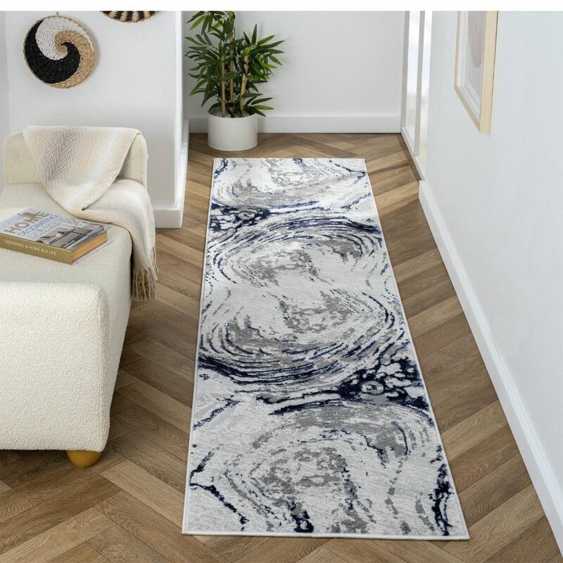 Luxe Weavers Marble Swirl Area Rug, Stain-Resistant Carpet - 2x7 - Blue