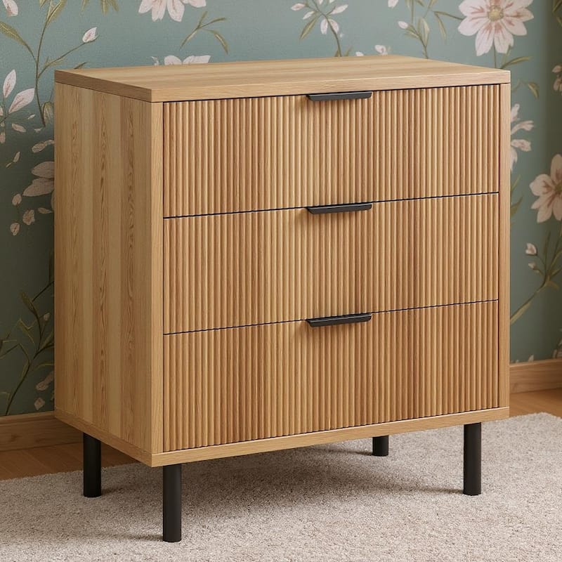 27.6'' Fluted 3 Drawer Dresser, with Anti-Tipping Device
