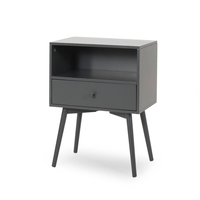 18" Mid-Century Modern Rectangular Side Table with One Spacious Drawer and Open Shelf for Living Room or Bedroom - DARK GREY