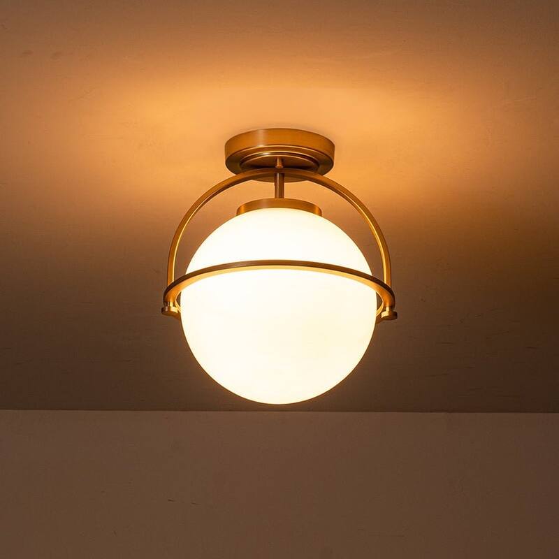 1-Light Frosted Glass Wide Globe Semi Flush Ceiling Light - 13in
