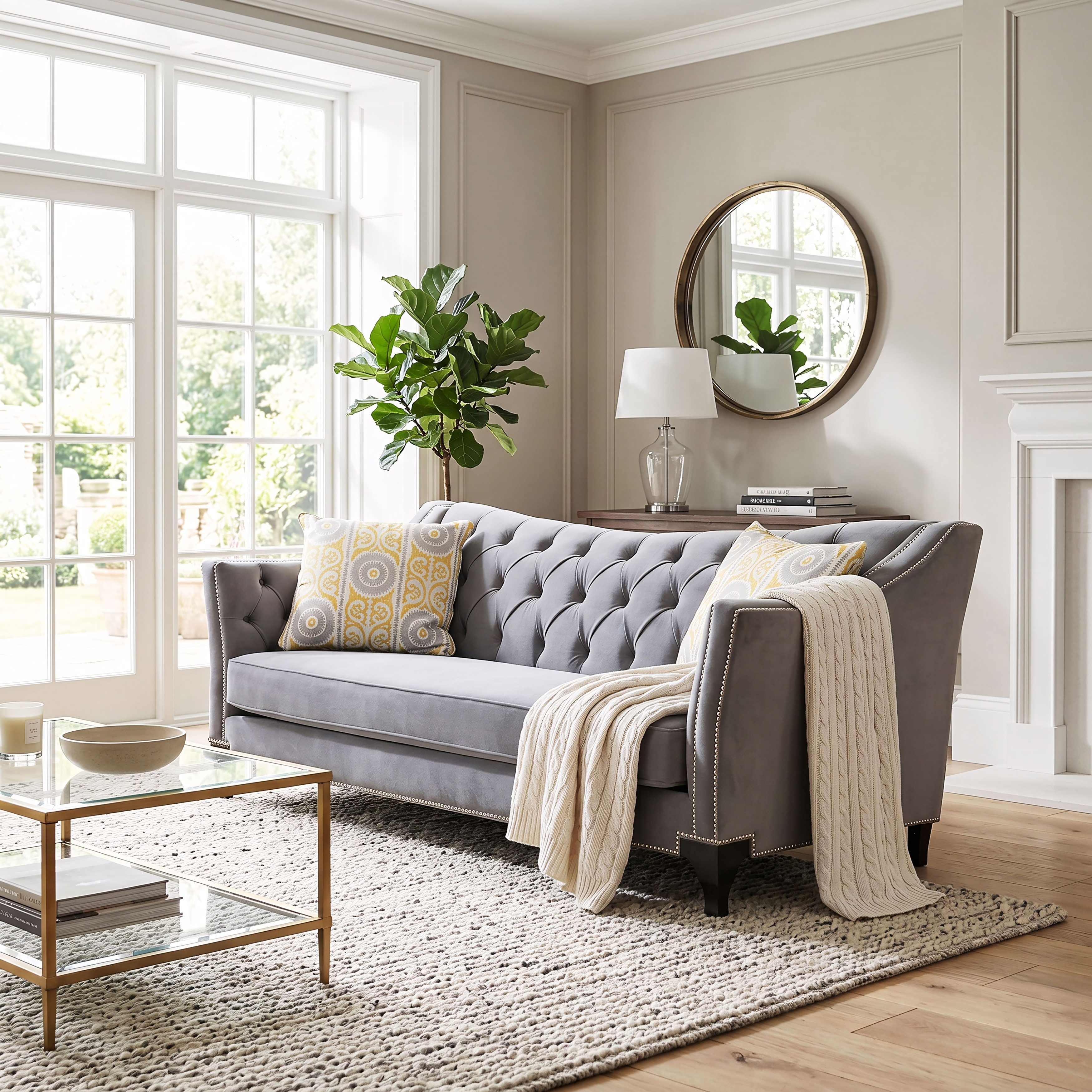 Furniture of America Woren Modern Grey Solid Wood Nailhead Trim Sofa with Accent Pillows