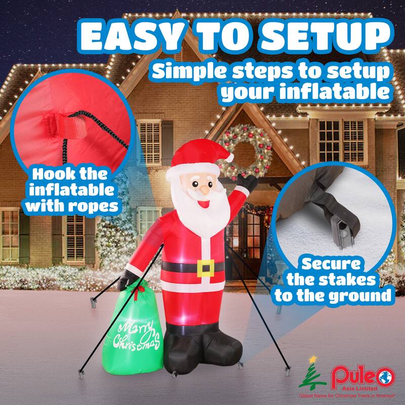Puleo International 8 ft. Lighted Blow-Up Inflatable Santa Clause