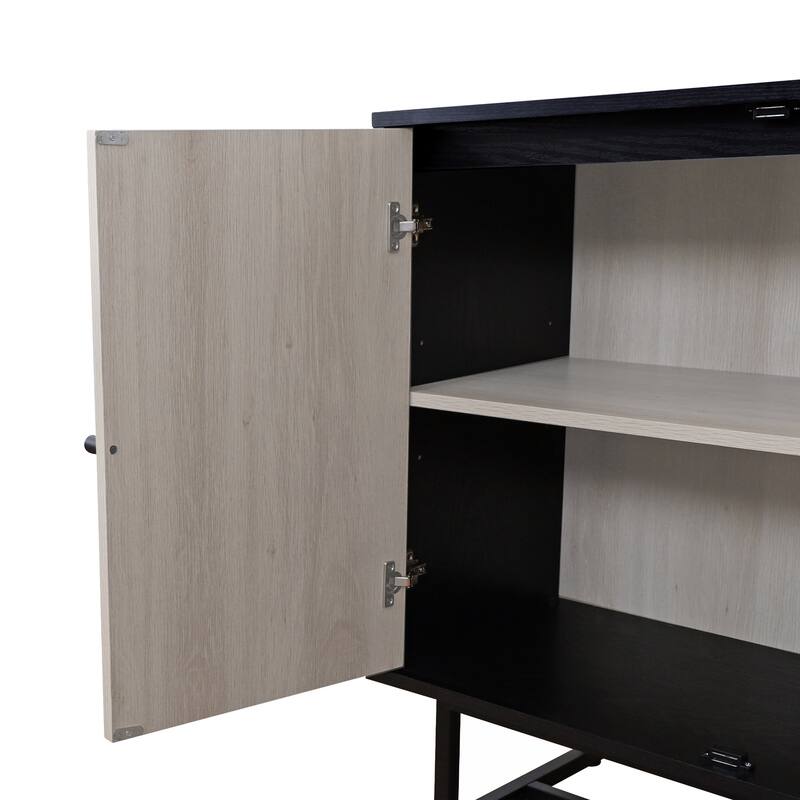 Kova Boho Rattan and Wood TV Wall Shelving Unit Accent Storage Cabinet with Metal Frame and Cane Doors