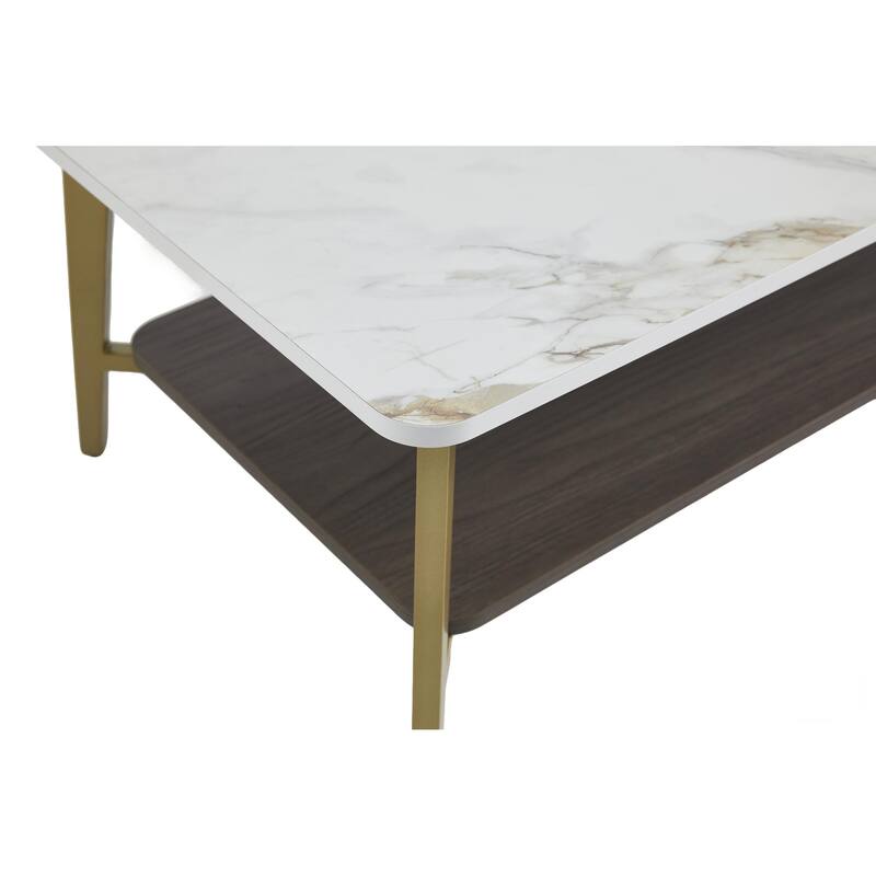 Coffee Table Rectangular Center Table, Side Table with Metal Frame and Shelf