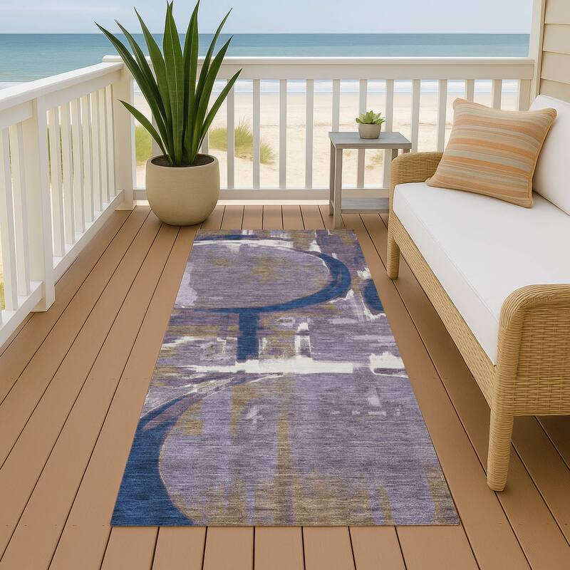 Machine Washable Indoor/ Outdoor Modern Erie Chantille Rug - Plum - 2'3" x 7'6"