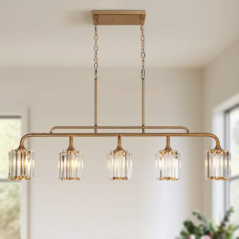 Modern 5-Light Crystal Chandeliers 47 IN Wide Island Lights for Kitchen Island