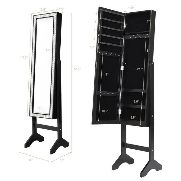 Costway Black Mirrored Jewelry Cabinet Armoire New On Sale Overstock 17124856