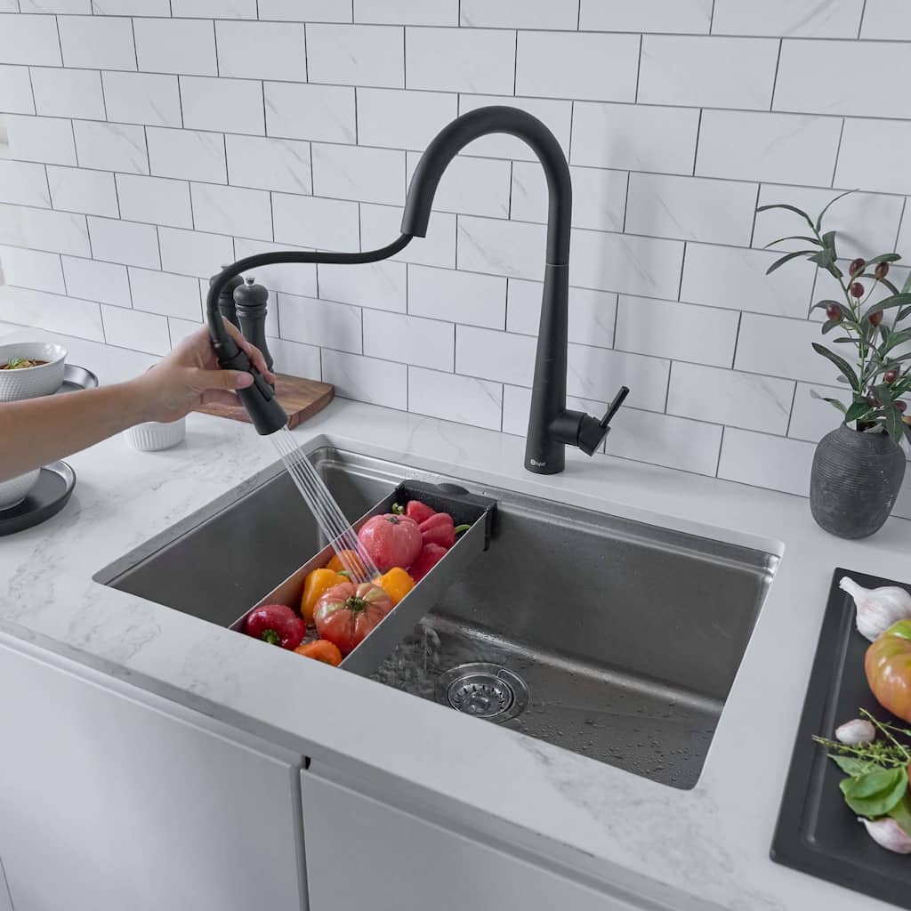 STYLISH Stainless Steel Over the Sink Colander with Non-slip Handle - External Size: 16 7/8" L x 5 1/2" W x 2 1/4" D