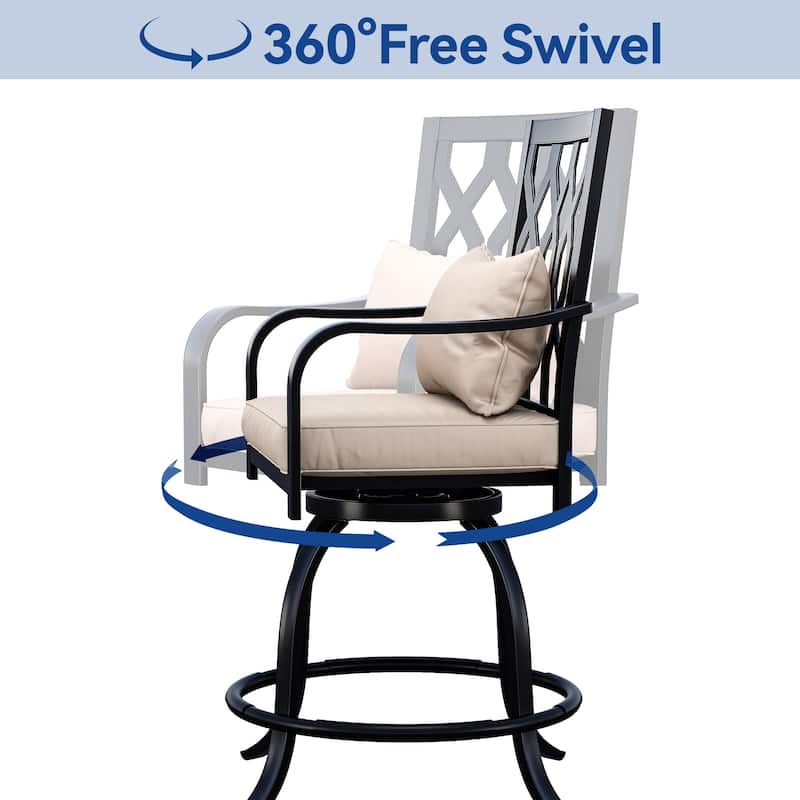 Outdoor Swivel Dining Set with 29"W Cushion Chairs, Patio Table