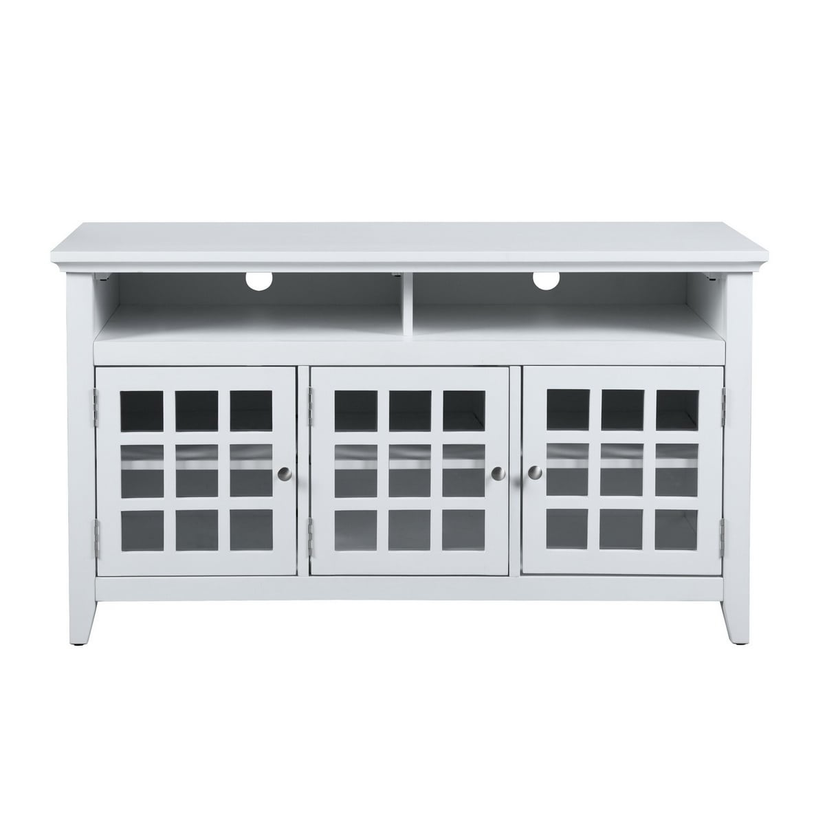 White Coastal Style 48 Inch TV Stand with 3 Door Cabinet