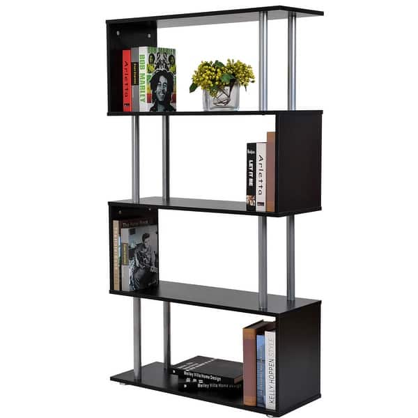 Homcom Modern S Shaped 5 Tier Room Dividing Bookcase Wooden Storage Display Stand Shelf Black Overstock 17966941 💡 how to buy room dividing bookshelves? homcom