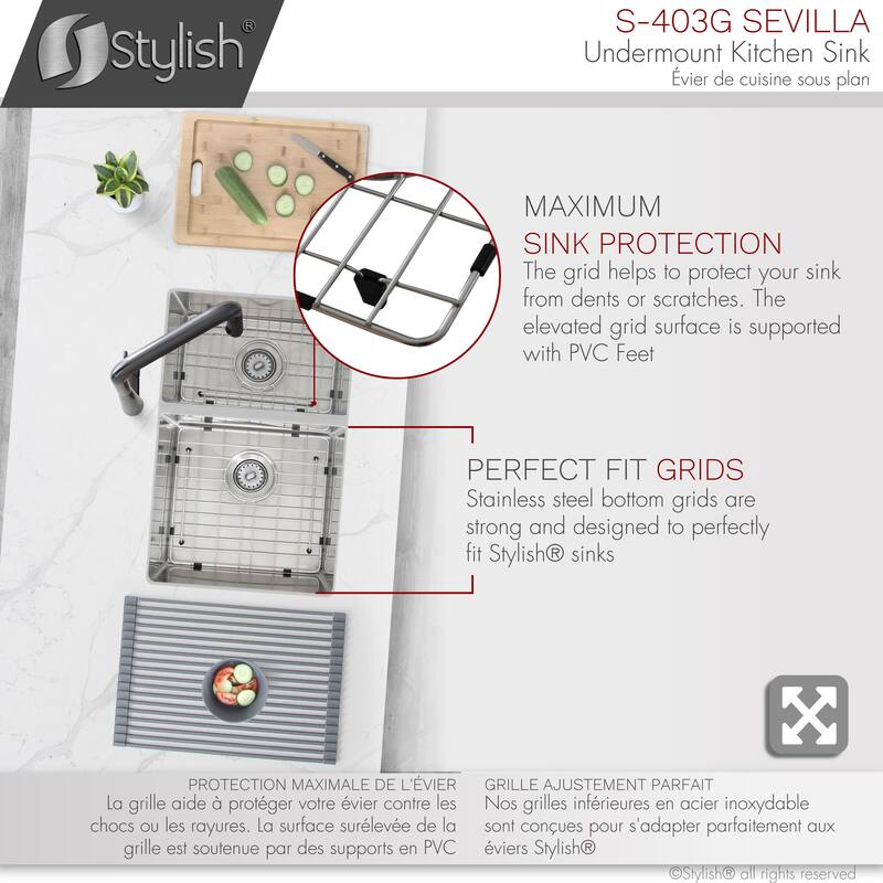 stylish 28 inches L x 18 inches W Double Bowl 60/40 Reversible Undermount Stainless Steel Kitchen Sink with Strainers