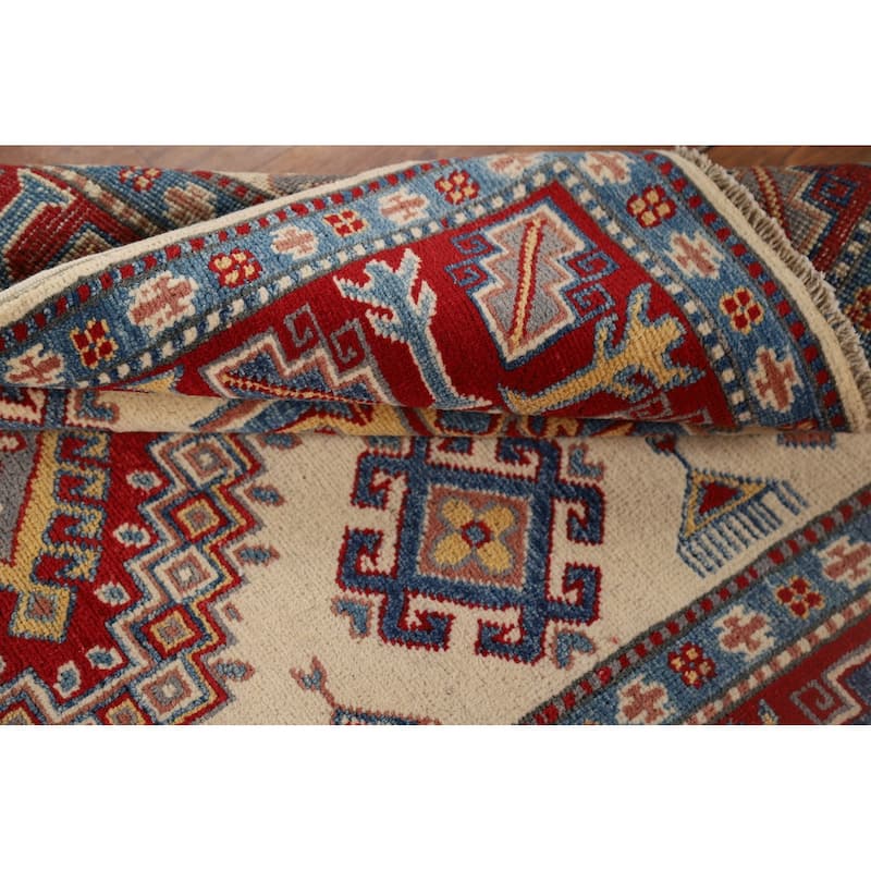 Beige / Ivory Kazak Accent Rug Hand-Knotted Wool Carpet - 4'1" x 5'10"