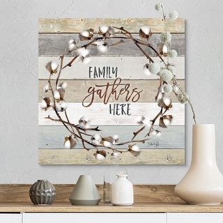 "Family Gathers Here Cotton Wreath" Canvas Wall Art