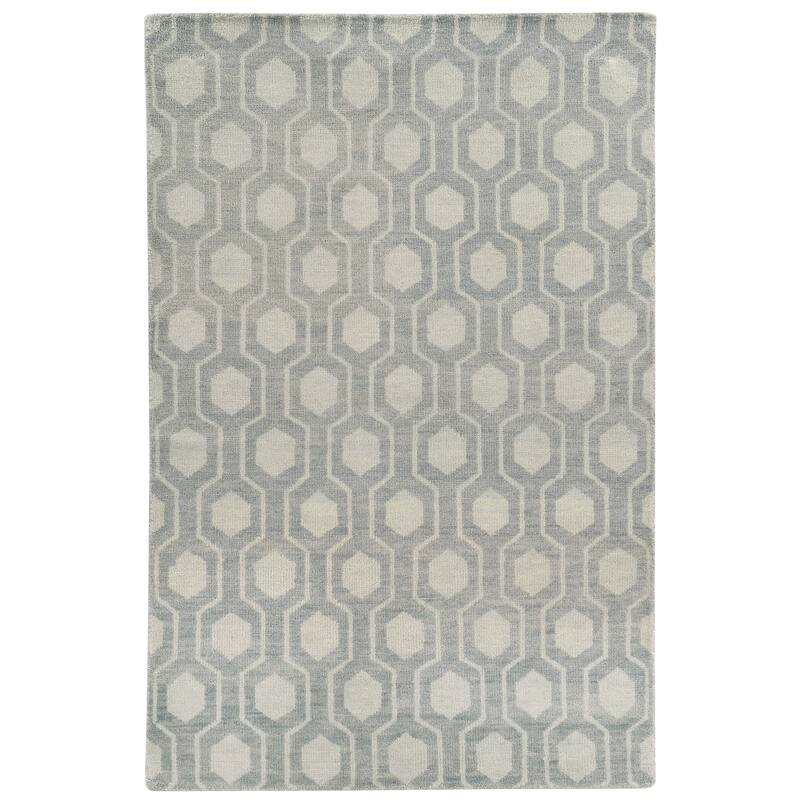 Vista Home Handmade Wool Geometric Odgee Trellis Area Rug - 5' x 8' - Blue/Cream - Rectangle