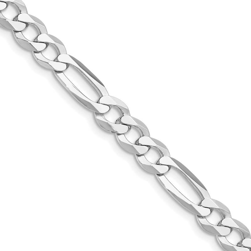 Curata 925 Sterling Silver Rhodium Plated 7.5mm Lightweight Flat Figaro Chain Necklace