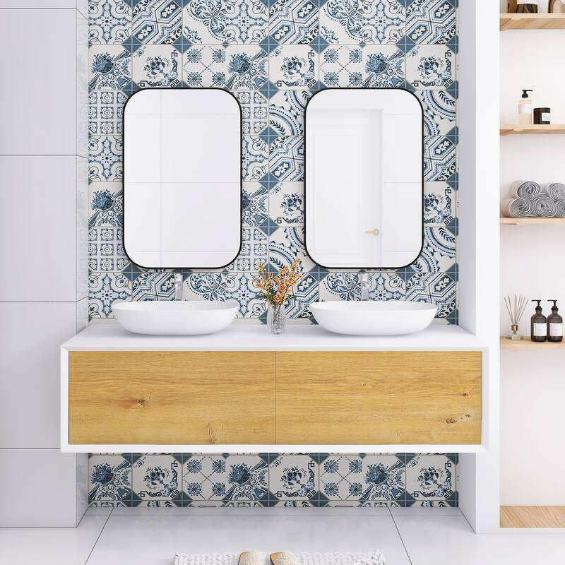 Floating Bathroom Vanity with Solid surface Top in F.OAK and Matte White - 62.99'' x 21.65'' 19.49''