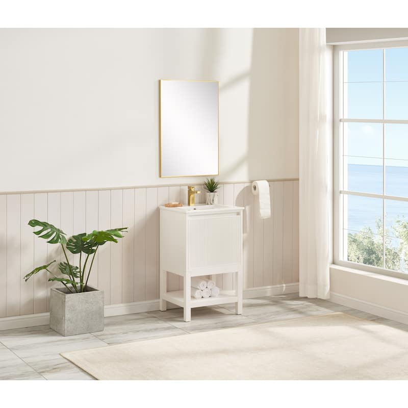 20 Inch Solid Wood Pre-Assembly Bathroom Vanity With Adjustable Shelf - White
