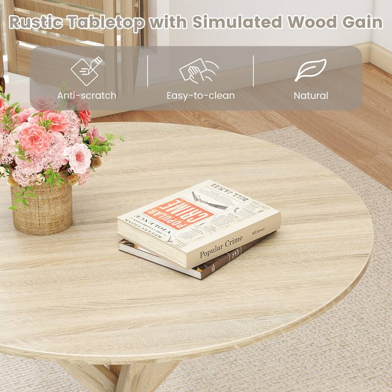 Gymax 36'' Round Farmhouse Dining Table for 4 w/Stable Intersecting