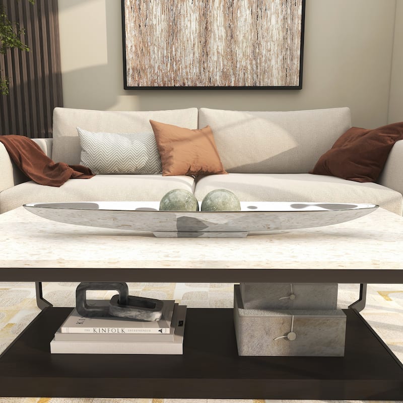 Silver Aluminum Metal Long Slim Living Room Decor Tray with Elevated Base