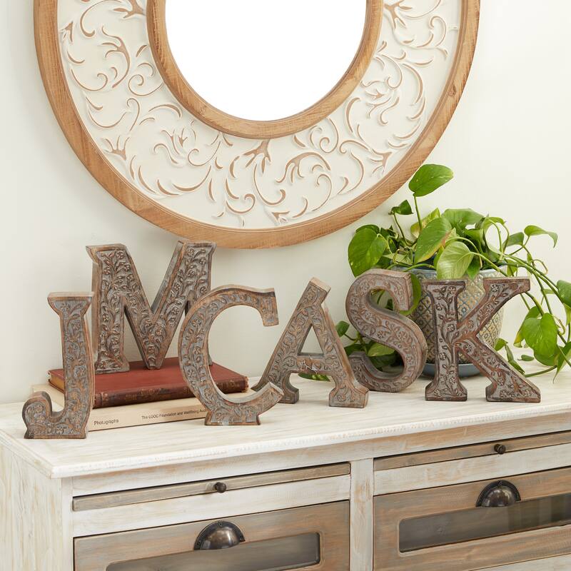 Wood Traditional Decorative Sign (Set of 6) - S/6 8"H - Cappuccino