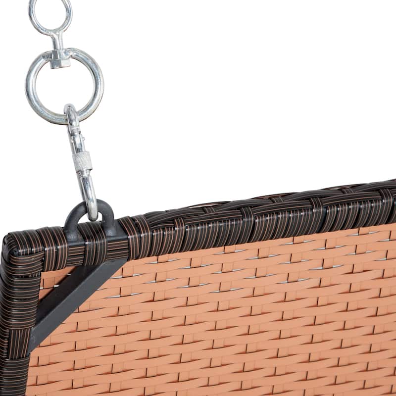 Outdoor Two-Person Swing Chair, Durable Handwoven Wicker Bench with Adjustable Hanging Chains Hanging Swing Bench - Orange