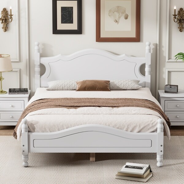 Platform Bed with European Style Column Bed Legs and Curved Headboard