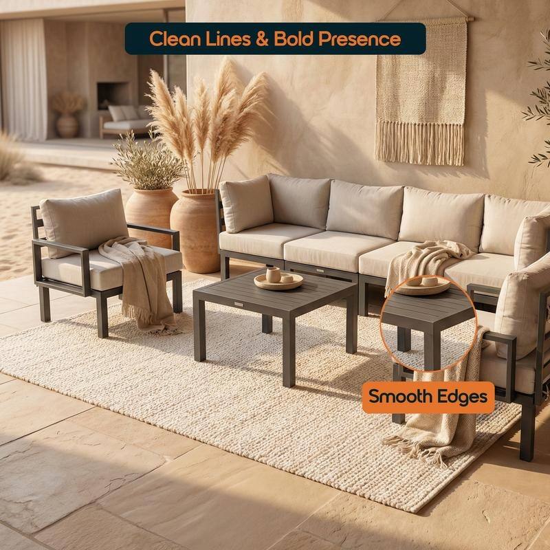 Chelsea 27" Square Aluminum Outdoor Coffee Table - Modern Weather Resistant Patio Accent Table, Rust-Proof Powder Coated Frame