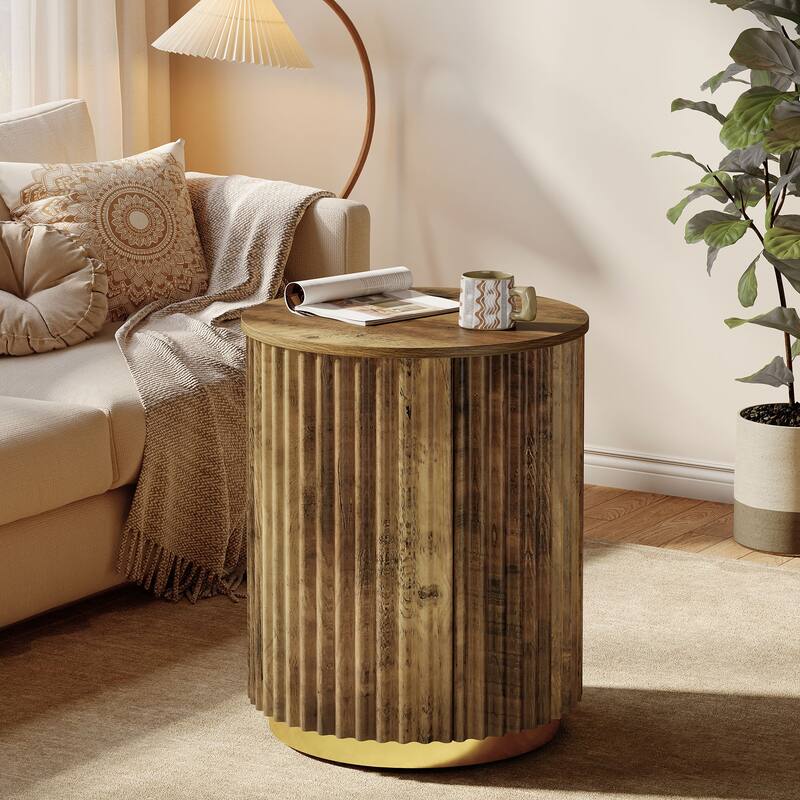 Small Fluted Round Side Table, Bedside Table for Sofa